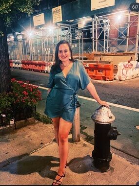 Zara Teal Satin Wrap Mini Dress